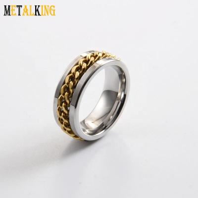 China Fashion Shape 8mm Tungsten Ring Gold Stainless Steel Chains Inlay Wedding Band For Men for sale