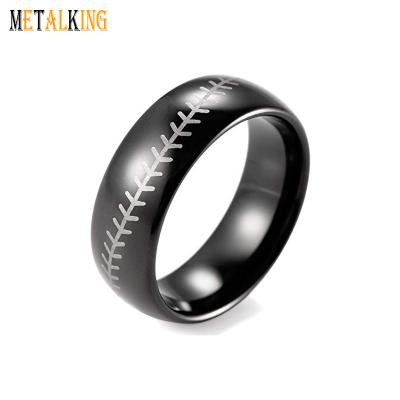 China FASHIONABLE Wide Black Color Tungsten Baseball Ring 8mm Arched Comfort Fit for sale