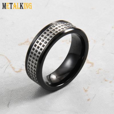 China Fashion Mens 8mm High Polish Black Tungsten Wedding Bands With Black Zircon Eternity Ring for sale