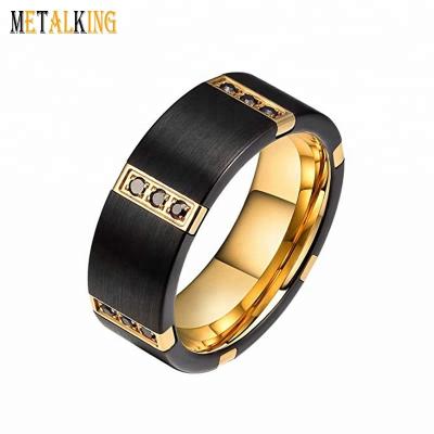 China Fashion 8mm Gold and Black Plated Cubic Zircon Inlay Wedding Ring Unisex Carbide Black Tungsten for sale