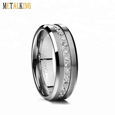 China Fashion Mens Womens Eternity Tungsten Zircon Wedding Ring Brushed Finish Band Polished Engagement Trimmed Edges Comfort Fit for sale