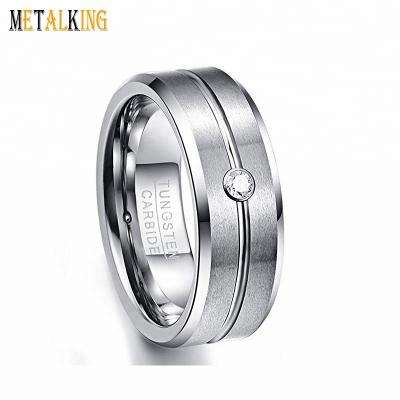 China 8mm Matte Finish Men Tungsten Carbide Zircon Inlay Wedding Ring Center Grooved Beveled Edge FASHIONABLE for sale