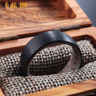 China Vintage 8mm Tungsten Ring With Inner Nature Deer Black Antler Wedding Band For Men for sale