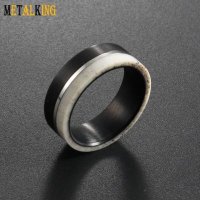 China FASHIONABLE 8mm Black Tungsten Carbide Ring Deer Antler Inlay Wedding Band For Men Women Flat Edge for sale