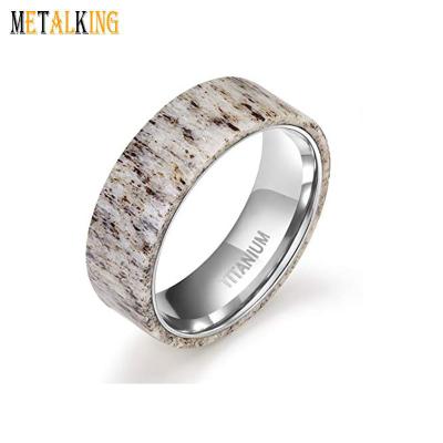 China Titanium 8mm Deer Antler Ring Flat Men's Titanium Deer Ring Wedding Band With Deer Antler Sheath Outer for sale