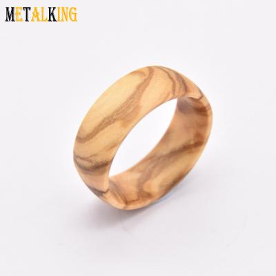 China Solid Wood Ring Comfort Fit Dome Fashion Style 8mm Olive Wood Ring Wedding Band for sale