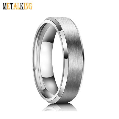 China FASHIONABLE 6MM Wedding Band Mens Engagement Ring Titanium Silver Beveled Edges Matte Finish for sale