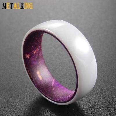 China FASHIONABLE 8mm White Ceramic With Box Elder Purple Wooden Insert Wedding Ring for sale