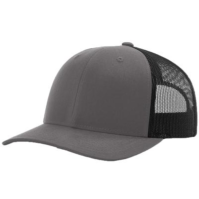 China COMMON Custom Dark Gray Canvas 6 Panel Trucker Hat Leather Embroidery 3D Patch For Hat for sale