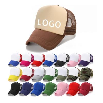 China Cheap Custom Embroidery COMMON LOGO Sponge Mesh Hat 5 Panel Trucker Cap for sale