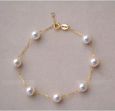 China Trendy luxury fashion pure solid 18K gold real pearl bracelet jewelry women bridal engagement wedding bracelets for sale