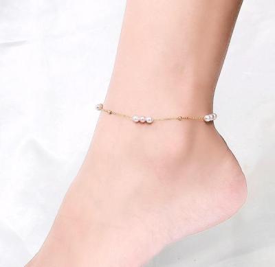 China Trendy luxury fashion real pure 18K gold pearls charm bracelet jewelry women ladies bridal engagement wedding bracelets anklet chain for sale