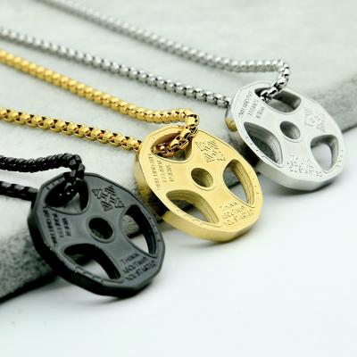 China New FASHIONABLE Male Stainless Steel Barbell Chain Simple European and American Pendant Necklace Men Titanium Steel Jewelry for sale