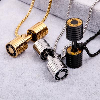 China New FASHIONABLE male titanium steel dumbbell chain simple European and American men's pendant necklace titanium steel jewelry for sale