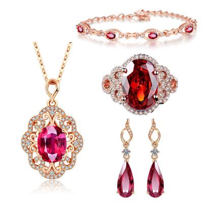 China Female Bridal Wedding Engagement Ring Sets Jewelry Women Ladies Fashion Gemstone Necklace Earring Luxury TRENDY Bangle for sale