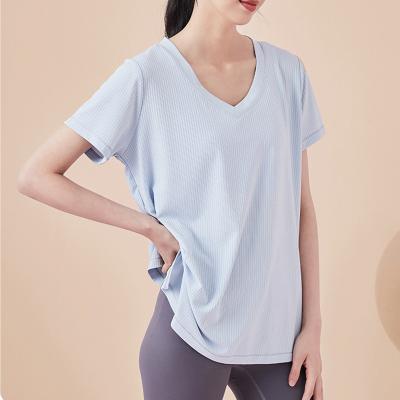 China Wholesale Opening Width Muti-color Women Yoga Quick Dry Sports Shirts With Sleeve Breathable Casual Moisture Wicking Tops for sale