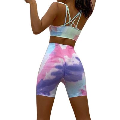 China European and American fitness sexy set yoga running two-piece S shorts fashion tie dye women summer sports sexy quick-drying underwear for sale