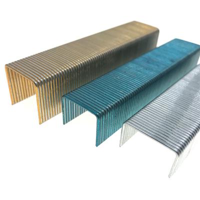 China SC Flat Wide Crown Metal Industrial Decorate Staples U Pins P Series Pneumatic Zinc Wire Joint Nail For Wood Furniture for sale