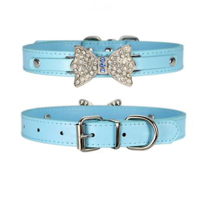 China Creative Double D Ring Pet Collar Cheap Pet Collar Bowknot Rhinestone Quick Release Prices for sale