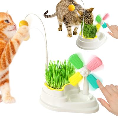 China Funny Viable Relax Toy Cat Catnip Storage Jar Windmill Tabletop Toy With Cat-Teasing Stick for sale