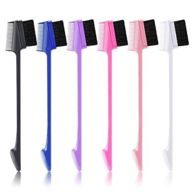 China Custom Hair Beauty Care Logo ABS Boar Nylon Bristle Edge Control Broom 3 Sided Black Private Label 3 In 1 Edge Brush For Eyebrow for sale