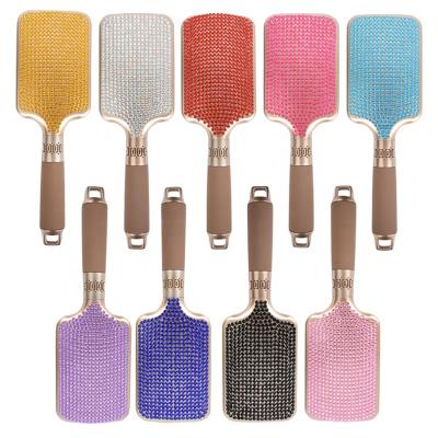 China Custom Logo Diamond Shape Paddle Brush Private Label Rhinestone Bling Purple Glitter Crystal Hair Brush Pretty for sale