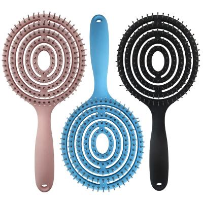 China Private Label Paddle Hair Styling Plastic Quick Dry Nylon Cute Flexible Hollow Comb Hair Brush For Women Hair for sale