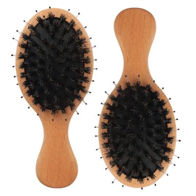 China Eco-Friendly Cushion Factory Wig Hair Extensions Brush Mini Beech Wooden Paddle Nylon Bristle Hair Brush for sale