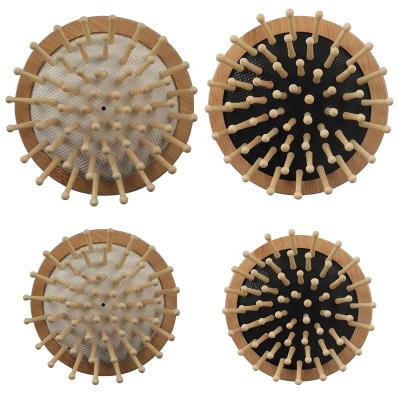 China Portable Mini Air Cushion Round Natural Wooden Bamboo Hair Brush for Spa Massage for sale