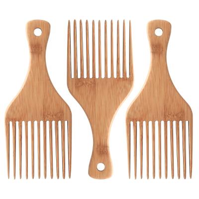 China Homemade Eco-Friendly Bamboo Wide Pick Private Label Afro Tooth Logo Hair Beard Fork Comb Natural Tooth Comb for sale