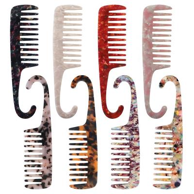 China Custom Logo Detangle Shower Wide Tooth Comb Cellulose Acetate Crochet Home Comb For Salon Styling for sale