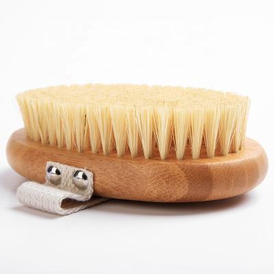 China All Natural Logo 100% Vegan Sisal Bristle Body Handle Bamboo Wooden Dry Brush Custom Bath Dry Brush for sale