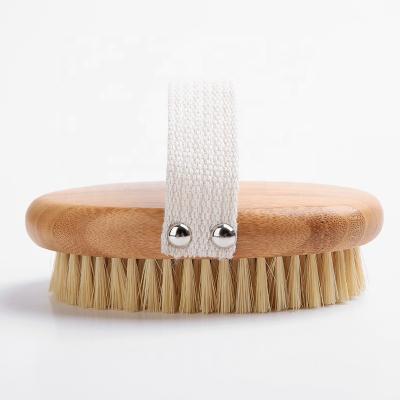 China All Natural Logo 100% Vegan Sisal Bristle Body Handle Private Bamboo Wooden Dry Brush Shower Dry Brush for sale