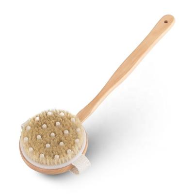 China All Logo Long Handle Shower Natural Custom Massage Back Sweep Bath Natural Wooden Body Dry Brush With Removable Head for sale