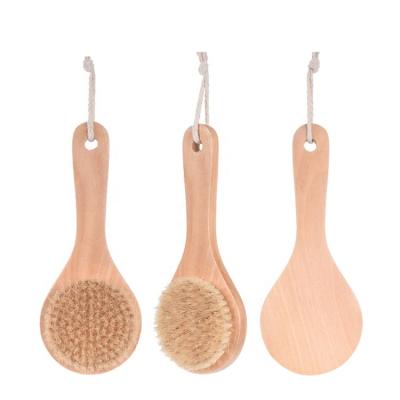 China All Natural Hot Sale Boar Hair Wooden Bath Body Scrubber Medium Long Handle Bathroom Scrubber for sale