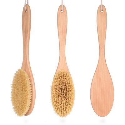 China All Natural High Quality Long Handle Cellulite Exfoliating Body Brush Dry Pandle Wooden Sisal Brush for sale