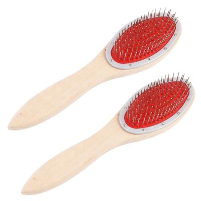 China Hair Beauty Care Customized Logo Professional Stainless Steel Wig Hair Brush Wooden Paddle Wig Hair Extension Anti-Static Brush for sale