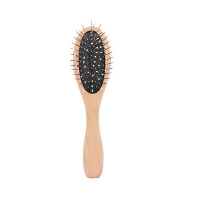 China Wooden Hair Comb Steel Teeth Needle Brush Cushion Private Label Hair Massager Human Wooden Hair Brush for sale