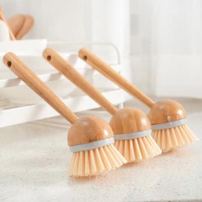 China Household Long Handle Dish Brush Bamboo Wooden Handle Kitchen Dish Bottle Stocked Natural Pot Scrub Cleaning Brush for sale