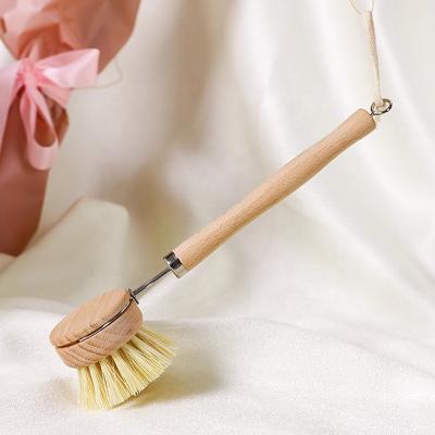 China Stocked Wooden Sisal Fiber Dish Wash Scrubber Pot and Pan Cleaning Sweep Long Handle Beech Wooden Washing Brush for Cleaning Kitchen for sale