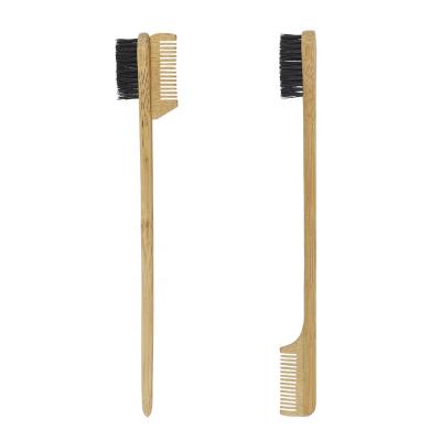 China 2-in-1 Custom Logo Beauty Care Eco-Friendly Eyebrow Brush Boar Bristle Hair Edge Control Broom Bamboo Brush for sale