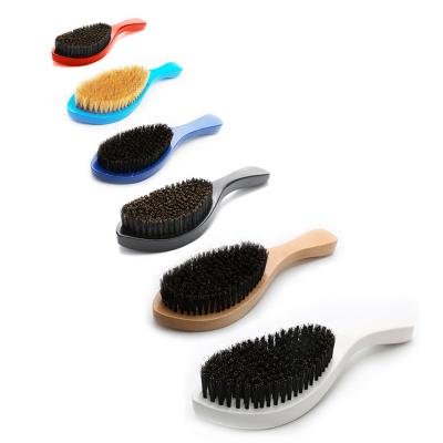 China Long Handle Beech Wood Boar Bristle Soft Semi-Hard Curved 360 Waves Logo Brush Wooden Material Custom Beard Brush For Men for sale