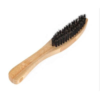 China Custom Logo Portable Pocket Long Curved Bamboo Handle Paddle Boar Bristle Beard Brush For Men's Hair for sale