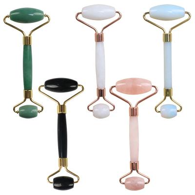 China High Quality Handheld Face Lift Massager Roller 100% Natural Facial Roller Pink Mounted Quartz Jade Stone Crystal Roller for sale