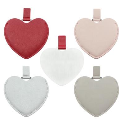 China Private Label Mini Travel Portable Stainless Steel PU Bag Hand Pocket Makeup Personalized Heart Shaped Vanity Mirrors for sale