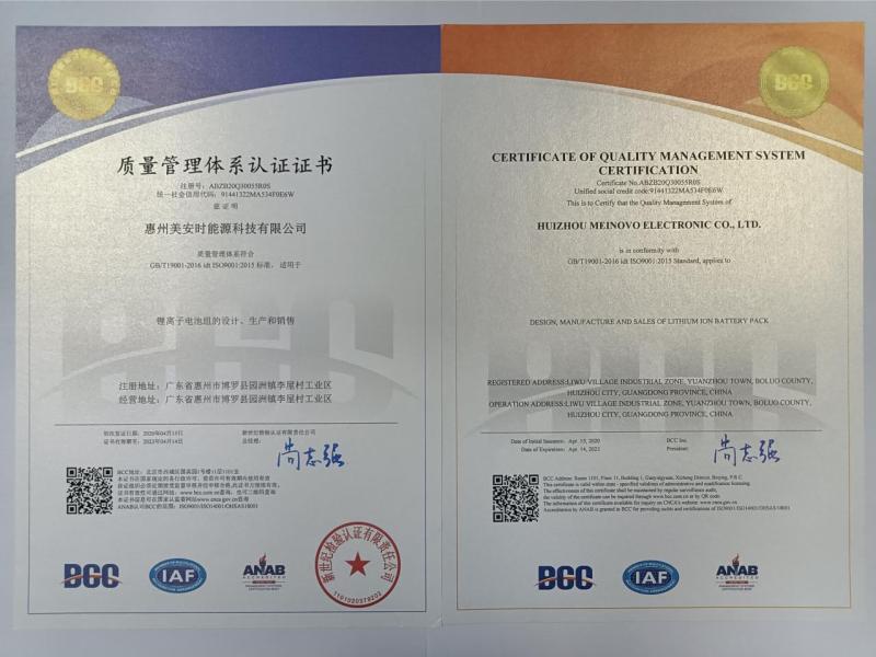 ISO9001 - Huizhou Meinovo Energy Co., Ltd.