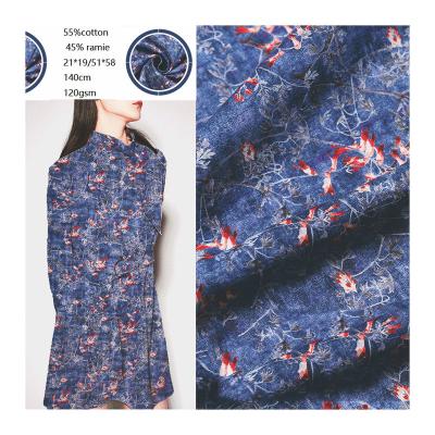 China Viable hot sale 55%cotton 45%ramie cotton fabric breathable ramie fabric digital printing fabric for summer pants for sale