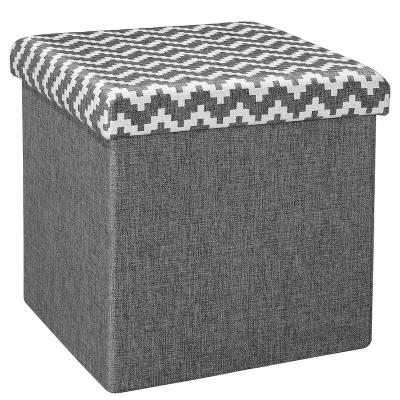 China Gray Linen Fabric Printed Folding Storage Footrest Ottoman Ottoman Stool for sale