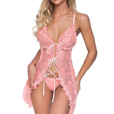 China Sexy Bodysuit Women Sexy Corset Lace Babydoll Lingerie Set Mesh Bridal Lingerie Floral Tie Sheer Up Negligee Shirt Dress for sale