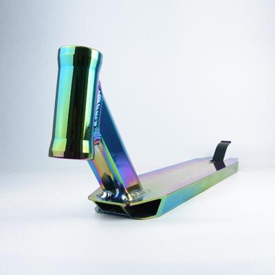 China Aluminum Material Vacuum Rainbow Neo-Chrome Color Stunt Scooter Deck For Pro Skaters SD100 for sale